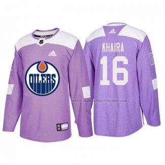 Maillot Hockey Edmonton Oilers Jujhar Khaira 2018 Fights Cancer Volet