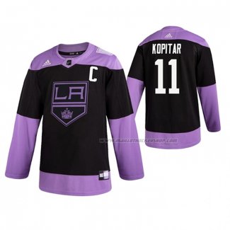 Maillot Hockey Los Angeles Kings Anze Kopitar 2019 Fights Cancer Noir