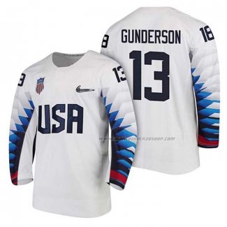 Maillot Hockey USA Ryan Gunderson 2018 Olympic Blanc