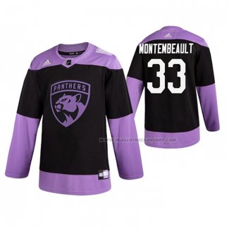 Maillot Hockey Florida Panthers Sam Montembeault 2019 Fights Cancer Noir