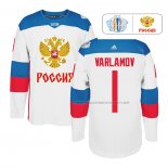 Maillot Hockey Rusia Semyon Varlamov Premier 2016 World Cup Blanc