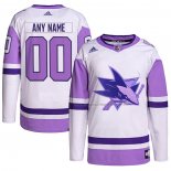 Maillot Hockey San Jose Sharks Personnalise Fights Cancer Authentique Blanc Volet