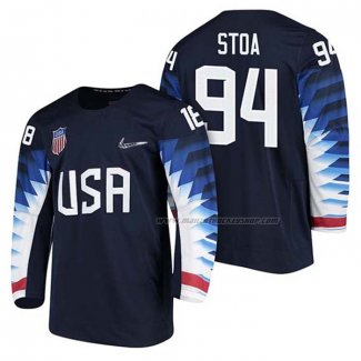 Maillot Hockey USA Ryan Stoa 2018 Olympic Bleu