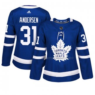 Maillot Hockey Femme Toronto Maple Leafs Frederik Andersen Domicile Authentique Joueur Bleu