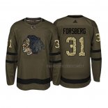 Maillot Hockey Chicago Blackhawks Anton Forsberg 2018 Salute To Service Vert Militar