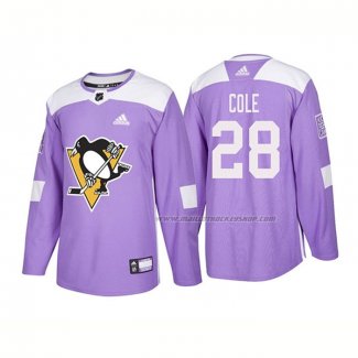 Maillot Hockey Pittsburgh Penguins Ian Cole Authentique 2018 Fights Cancer Volet