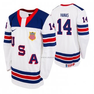 Maillot Hockey USA Cross Hanas 2019 Hlinka Gretzky Cup Blanc