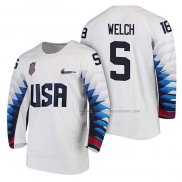 Maillot Hockey USA Noah Welch 2018 Olympic Blanc