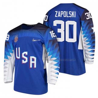 Maillot Hockey USA Ryan Zapolski 2018 Olympic Bleu2