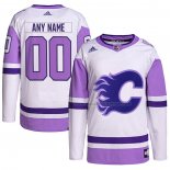 Maillot Hockey Calgary Flames Personnalise Fights Cancer Authentique Blanc Volet
