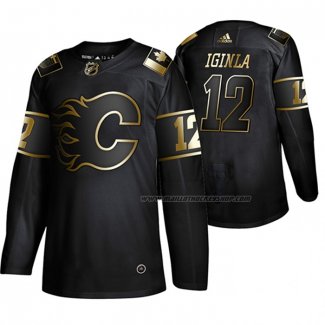 Maillot Hockey Golden Edition Calgary Flames Jarome Iginla Retired Joueur Authentique Noir