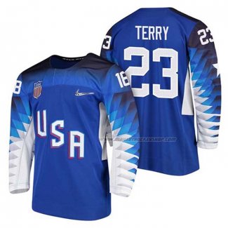 Maillot Hockey USA Troy Terry 2018 Olympic Bleu2