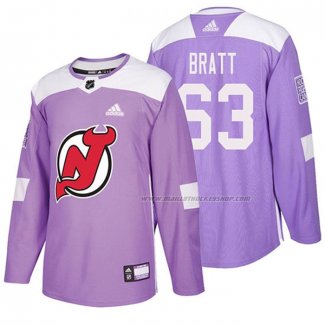 Maillot Hockey New Jersey Devils Jesper Bratt 2018 Fights Cancer Volet