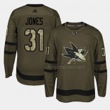 Maillot Hockey San Jose Sharks Martin Jones 2018 Salute To Service Vert Militar