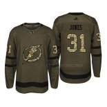 Maillot Hockey San Jose Sharks Martin Jones 31 2018 Salute To Service Vert Militar