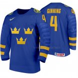 Maillot Hockey Suecia Adam Ginning Exterieur 2020 Iihf World Junior Championship Bleu