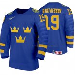 Maillot Hockey Suecia David Gustafsson Exterieur 2020 Iihf World Junior Championship Bleu