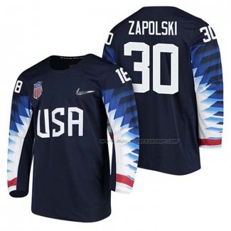 Maillot Hockey USA Ryan Zapolski 2018 Olympic Bleu