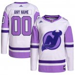 Maillot Hockey New Jersey Devils Personnalise Fights Cancer Authentique Blanc Volet