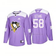 Maillot Hockey Pittsburgh Penguins Kris Letang Authentique 2018 Fights Cancer Volet