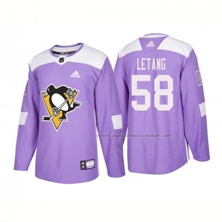 Maillot Hockey Pittsburgh Penguins Kris Letang Authentique 2018 Fights Cancer Volet