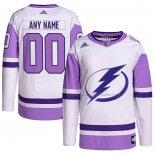 Maillot Hockey Tampa Bay Lightning Personnalise Fights Cancer Authentique Blanc Volet