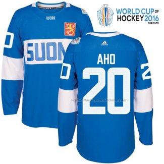 Maillot Hockey Finlandia Sebastian Aho Premier 2016 World Cup Bleu