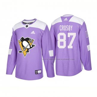 Maillot Hockey Pittsburgh Penguins Sidney Crosby Authentique 2018 Fights Cancer Volet