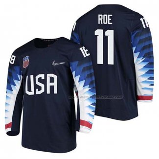 Maillot Hockey USA Garrett Roe 2018 Olympic Bleu