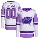 Maillot Hockey Columbus Blue Jackets Personnalise Fights Cancer Authentique Blanc Volet