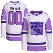 Maillot Hockey New York Rangers Personnalise Fights Cancer Authentique Blanc Volet