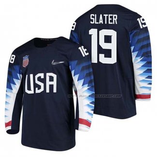 Maillot Hockey USA Jim Slater 2018 Olympic Bleu