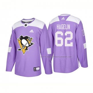 Maillot Hockey Pittsburgh Penguins Carl Hagelin Authentique 2018 Fights Cancer Volet