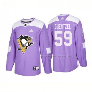 Maillot Hockey Pittsburgh Penguins Jake Guentzel Authentique 2018 Fights Cancer Volet