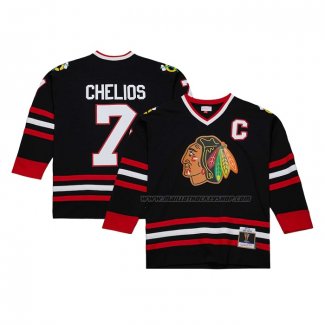 Maillot Hockey Chicago Blackhawks Chris Chelios Mitchell & Ness 1997-98 Captain Patch Blue Line Noir