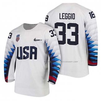 Maillot Hockey USA David Leggio 2018 Olympic Blanc