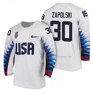 Maillot Hockey USA Ryan Zapolski 2018 Olympic Blanc