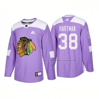 Maillot Hockey Chicago Blackhawks Ryan Hartman Authentique 2018 Fights Cancer Volet