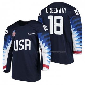 Maillot Hockey USA Jordan Greenway 2018 Olympic Bleu