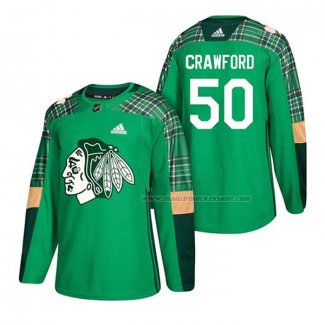 Maillot Hockey Chicago Blackhawks Corey Crawford 2018 Dia de San Patricio Vert