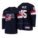 Maillot Hockey USA Bode Wilde 2018 Iihf World Championship Joueur Bleu