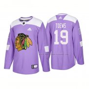 Maillot Hockey Chicago Blackhawks Jonathan Toews Authentique 2018 Fights Cancer Volet